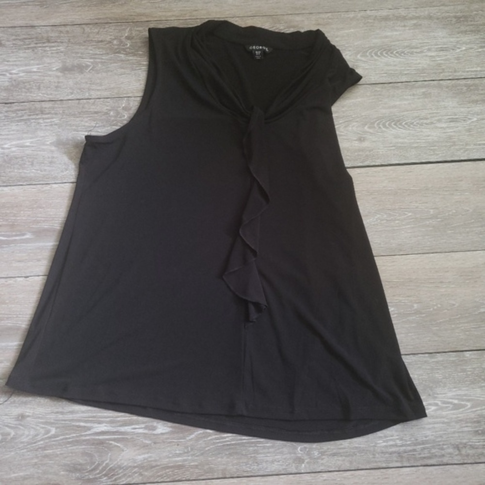 George Womens Black‎ Ruffle Front Sleeveless Blouse Top XL 16-18 GL32700
